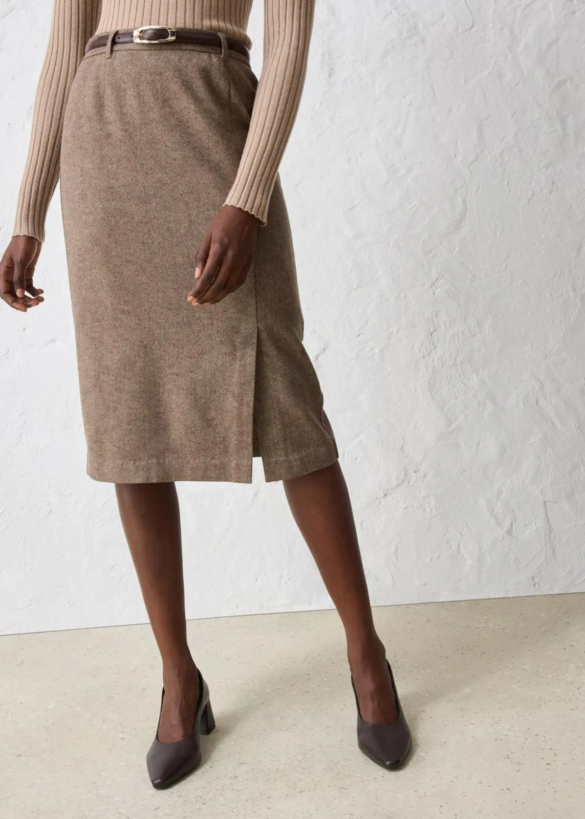 bonprix Bekleidung·Sportbekleidung|Premium|Bleistiftrock mit weichem Wollanteil dunkelbraun meliert