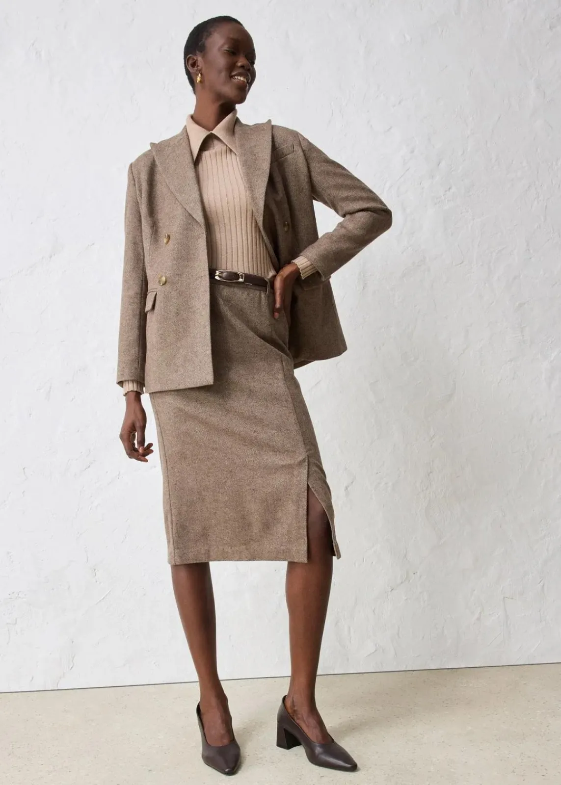 bonprix Bekleidung·Sportbekleidung|Premium|Bleistiftrock mit weichem Wollanteil dunkelbraun meliert