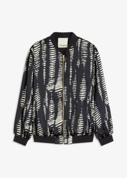 bonprix Bekleidung·Hosen|Jacken & Mäntel|Blouson aus fließendem Satin schwarz/sand bedruckt