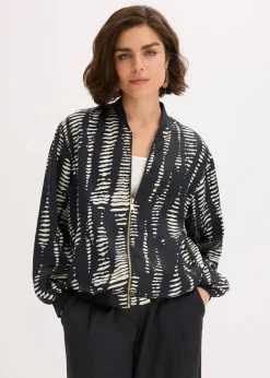 bonprix Bekleidung·Hosen|Jacken & Mäntel|Blouson aus fließendem Satin schwarz/sand bedruckt