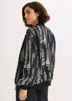 bonprix Bekleidung·Hosen|Jacken & Mäntel|Blouson aus fließendem Satin schwarz/sand bedruckt