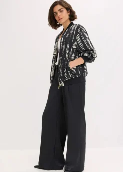 bonprix Bekleidung·Hosen|Jacken & Mäntel|Blouson aus fließendem Satin schwarz/sand bedruckt