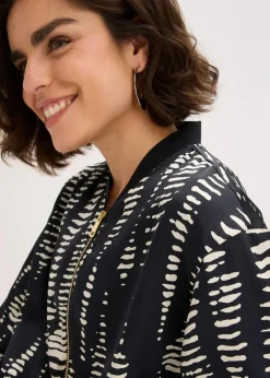 bonprix Bekleidung·Hosen|Jacken & Mäntel|Blouson aus fließendem Satin schwarz/sand bedruckt