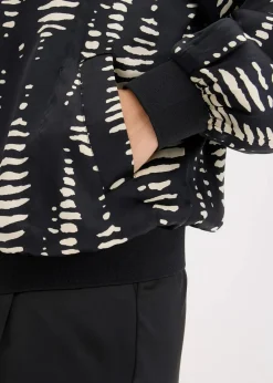 bonprix Bekleidung·Hosen|Jacken & Mäntel|Blouson aus fließendem Satin schwarz/sand bedruckt