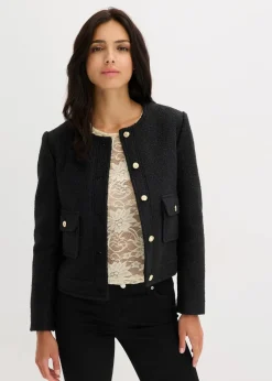 bonprix Bekleidung·Hosen|Jacken & Mäntel|Blouson aus softem Bouclégarn schwarz