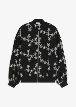 bonprix Bekleidung·Hosen|Jacken & Mäntel|Blouson mit Stickerei schwarz geblümt