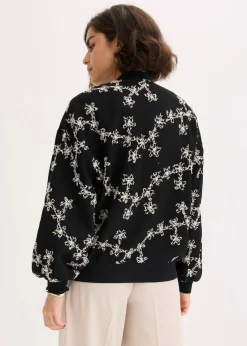 bonprix Bekleidung·Hosen|Jacken & Mäntel|Blouson mit Stickerei schwarz geblümt