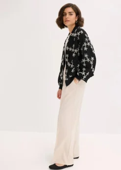 bonprix Bekleidung·Hosen|Jacken & Mäntel|Blouson mit Stickerei schwarz geblümt