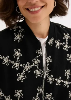 bonprix Bekleidung·Hosen|Jacken & Mäntel|Blouson mit Stickerei schwarz geblümt