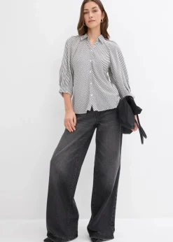 bonprix Bekleidung·Jacken & Mäntel|Blusen & Tuniken|Bluse aus feinem Viskose-Mix wollweiß/schwarz gestreift