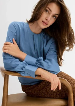 bonprix Bekleidung·Jacken & Mäntel|Blusen & Tuniken|Bluse aus fließendem Satin wellenblau