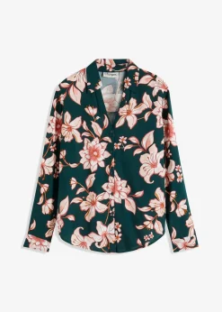 bonprix Bekleidung·Jacken & Mäntel|Blusen & Tuniken|Bluse aus fließender Viskose dunkelgrün geblümt