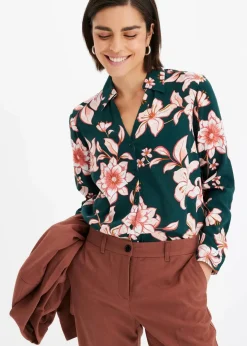 bonprix Bekleidung·Jacken & Mäntel|Blusen & Tuniken|Bluse aus fließender Viskose dunkelgrün geblümt