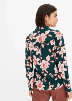 bonprix Bekleidung·Jacken & Mäntel|Blusen & Tuniken|Bluse aus fließender Viskose dunkelgrün geblümt