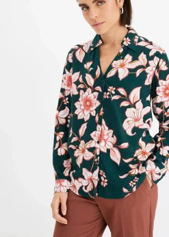 bonprix Bekleidung·Jacken & Mäntel|Blusen & Tuniken|Bluse aus fließender Viskose dunkelgrün geblümt