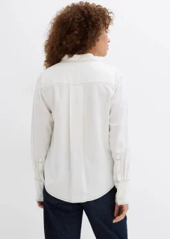 bonprix Nachhaltigere Materialien|Bekleidung·Jacken & Mäntel|Bluse aus fließender Viskose wollweiß/schwarz