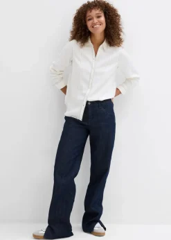 bonprix Nachhaltigere Materialien|Bekleidung·Jacken & Mäntel|Bluse aus fließender Viskose wollweiß/schwarz