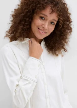 bonprix Nachhaltigere Materialien|Bekleidung·Jacken & Mäntel|Bluse aus fließender Viskose wollweiß/schwarz