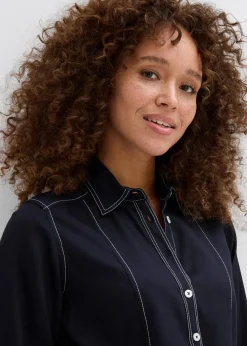 bonprix Bekleidung·Jacken & Mäntel|Nachhaltigere Materialien|Bluse aus fließender Viskose schwarz/wollweiß