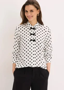 bonprix Bekleidung·Jacken & Mäntel|Nachhaltigere Materialien|Bluse aus fließender Viskose wollweiß/schwarz gepunktet