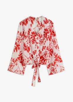 bonprix Zweiteiler & Sets|Blusen & Tuniken|Bluse aus reiner Baumwolle weiß/orangerot floral
