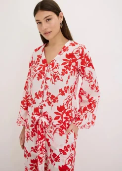 bonprix Zweiteiler & Sets|Blusen & Tuniken|Bluse aus reiner Baumwolle weiß/orangerot floral