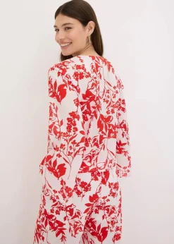bonprix Zweiteiler & Sets|Blusen & Tuniken|Bluse aus reiner Baumwolle weiß/orangerot floral
