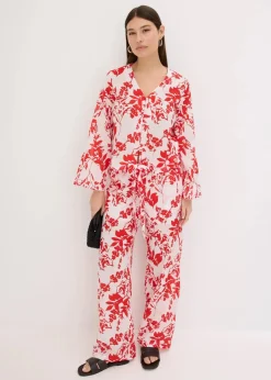 bonprix Zweiteiler & Sets|Blusen & Tuniken|Bluse aus reiner Baumwolle weiß/orangerot floral