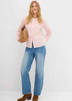 bonprix Bekleidung·Jacken & Mäntel|Blusen & Tuniken|Bluse aus reiner Baumwolle mediumpink/wollweiß/altrosa gestreift