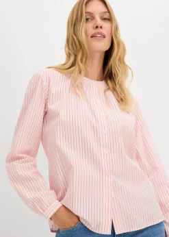 bonprix Bekleidung·Jacken & Mäntel|Blusen & Tuniken|Bluse aus reiner Baumwolle mediumpink/wollweiß/altrosa gestreift