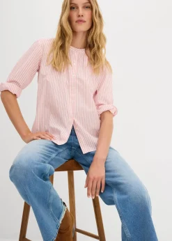 bonprix Bekleidung·Jacken & Mäntel|Blusen & Tuniken|Bluse aus reiner Baumwolle mediumpink/wollweiß/altrosa gestreift