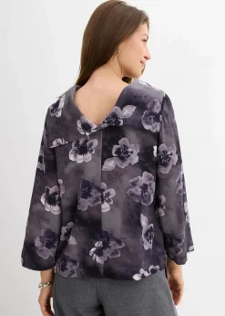 bonprix Bekleidung·Jacken & Mäntel|Blusen & Tuniken|Bluse aus strukturiertem Crêpe dunkelgrau floral