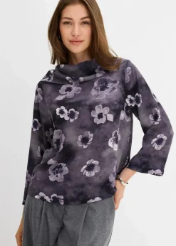 bonprix Bekleidung·Jacken & Mäntel|Blusen & Tuniken|Bluse aus strukturiertem Crêpe dunkelgrau floral