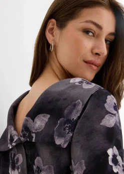 bonprix Bekleidung·Jacken & Mäntel|Blusen & Tuniken|Bluse aus strukturiertem Crêpe dunkelgrau floral