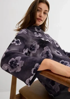 bonprix Bekleidung·Jacken & Mäntel|Blusen & Tuniken|Bluse aus strukturiertem Crêpe dunkelgrau floral