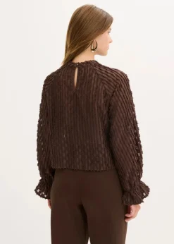 bonprix Blusen & Tuniken|Bekleidung·Jacken & Mäntel|Bluse aus strukturiertem Material dunkelbraun