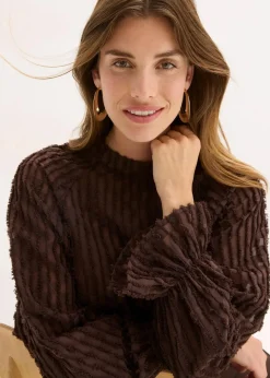 bonprix Blusen & Tuniken|Bekleidung·Jacken & Mäntel|Bluse aus strukturiertem Material dunkelbraun