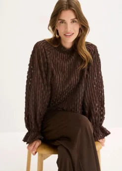 bonprix Blusen & Tuniken|Bekleidung·Jacken & Mäntel|Bluse aus strukturiertem Material dunkelbraun