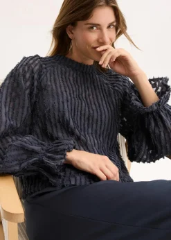 bonprix Bekleidung·Jacken & Mäntel|Blusen & Tuniken|Bluse aus strukturiertem Material nachtblau