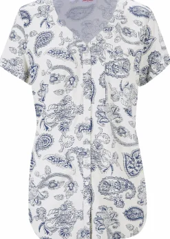bonprix Bekleidung·Jacken & Mäntel|Blusen & Tuniken|Bluse, Kurzarm wollweiß/indigo Paisley