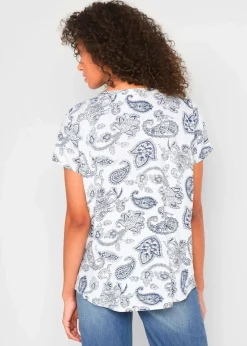 bonprix Bekleidung·Jacken & Mäntel|Blusen & Tuniken|Bluse, Kurzarm wollweiß/indigo Paisley