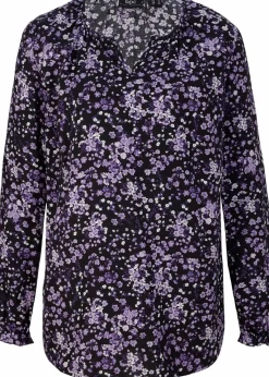 bonprix Bekleidung·Jacken & Mäntel|Blusen & Tuniken|Bluse, langarm schwarz/hyazinthenlila geblümt