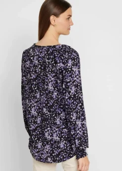 bonprix Bekleidung·Jacken & Mäntel|Blusen & Tuniken|Bluse, langarm schwarz/hyazinthenlila geblümt