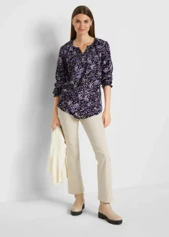 bonprix Bekleidung·Jacken & Mäntel|Blusen & Tuniken|Bluse, langarm schwarz/hyazinthenlila geblümt