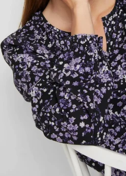 bonprix Bekleidung·Jacken & Mäntel|Blusen & Tuniken|Bluse, langarm schwarz/hyazinthenlila geblümt
