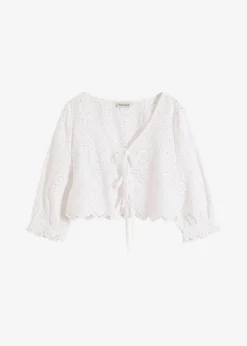Bluse mit Lochstickerei und Puffärmeln|bonprix Hot