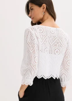 Bluse mit Lochstickerei und Puffärmeln|bonprix Hot