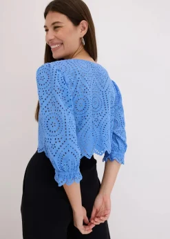Bluse mit Lochstickerei und Puffärmeln|bonprix Discount