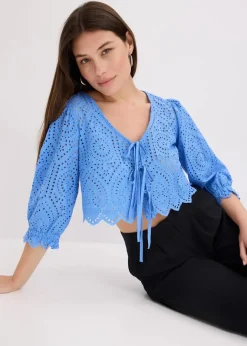 Bluse mit Lochstickerei und Puffärmeln|bonprix Discount