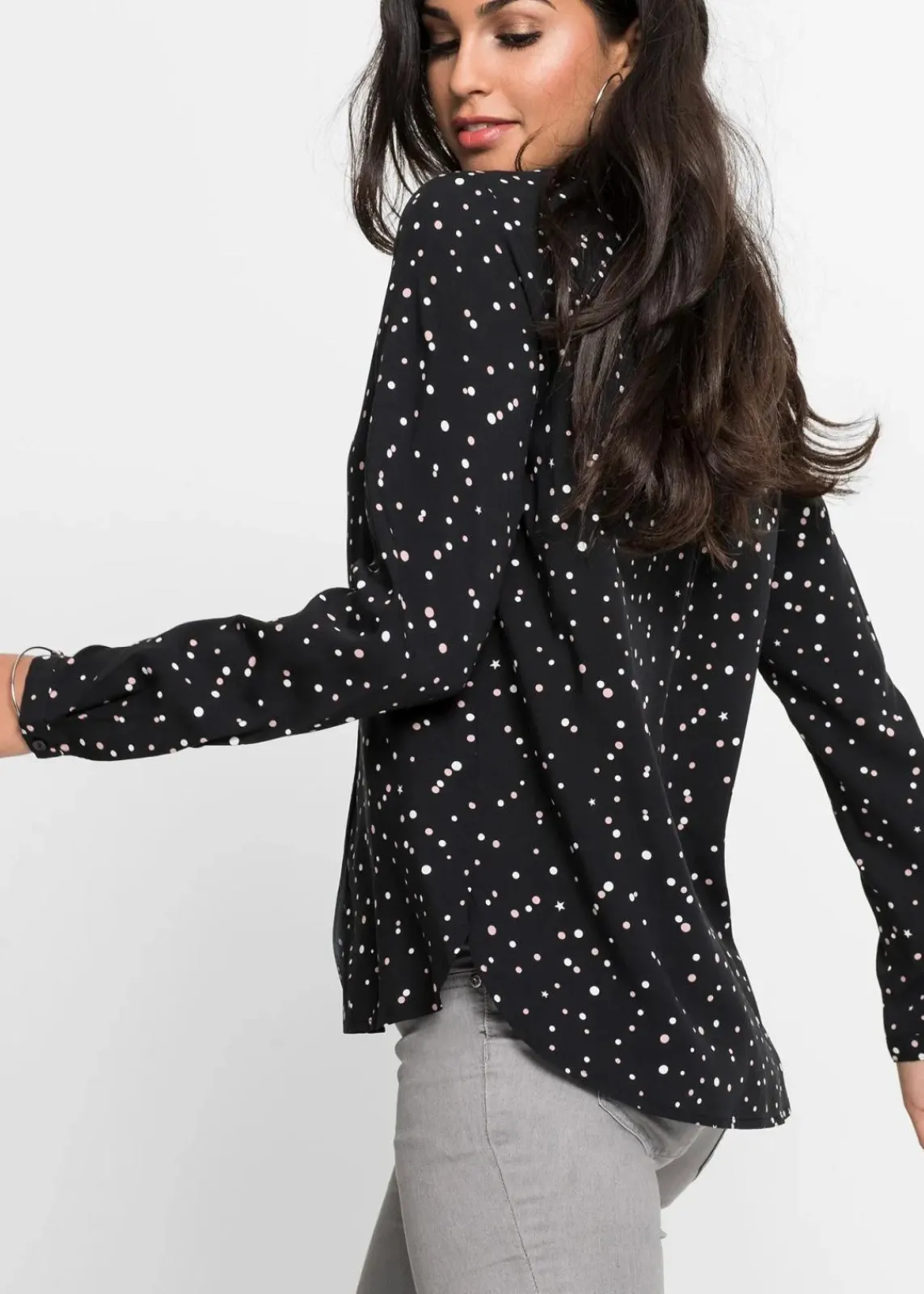 bonprix Bekleidung·Jacken & Mäntel|Blusen & Tuniken|Bluse mit Pünktchen schwarz gepunktet